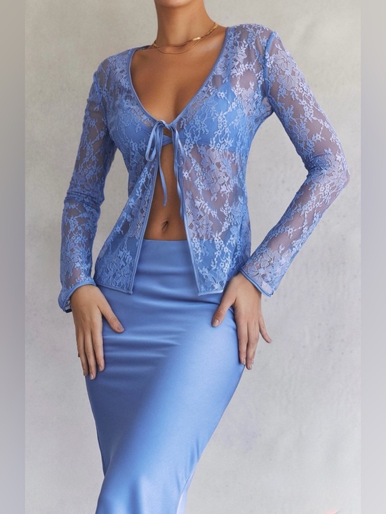 House of CB Tops - House of CB PHOEBE Blue Lace Tie Front Top 2 pieces